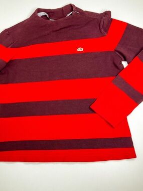 Vintage Lacoste Red & Burgundy Striped Long Sleeve Rugby Shirt